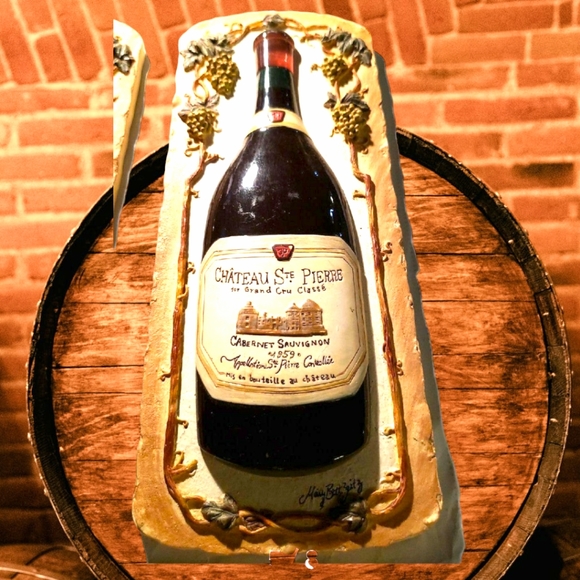 Mary Beth Zeitz Signed 2  70' Wine Bottle Resin 3D Wall Plaques Merlot Sauvignon - Picture 5 of 8